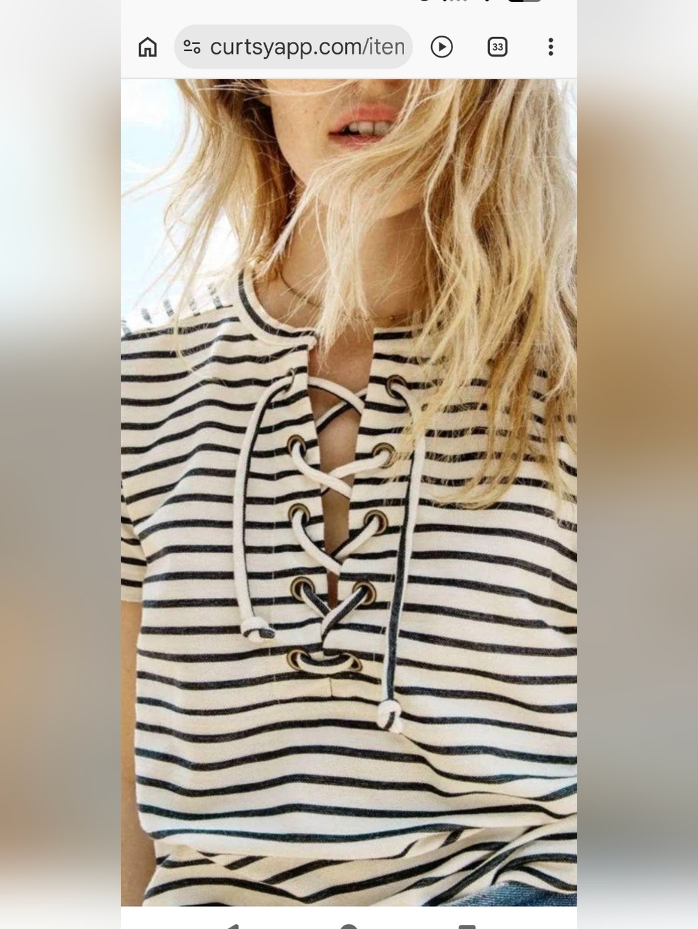 Madewell Striped Lace-Up Top in a cream and black (XS)